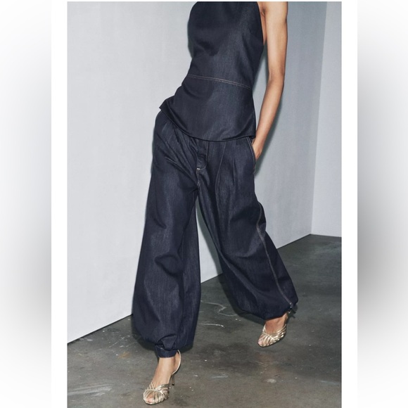 ZARA ZW COLLECTION DENIM BALLOON PANTS - Picture 1 of 6